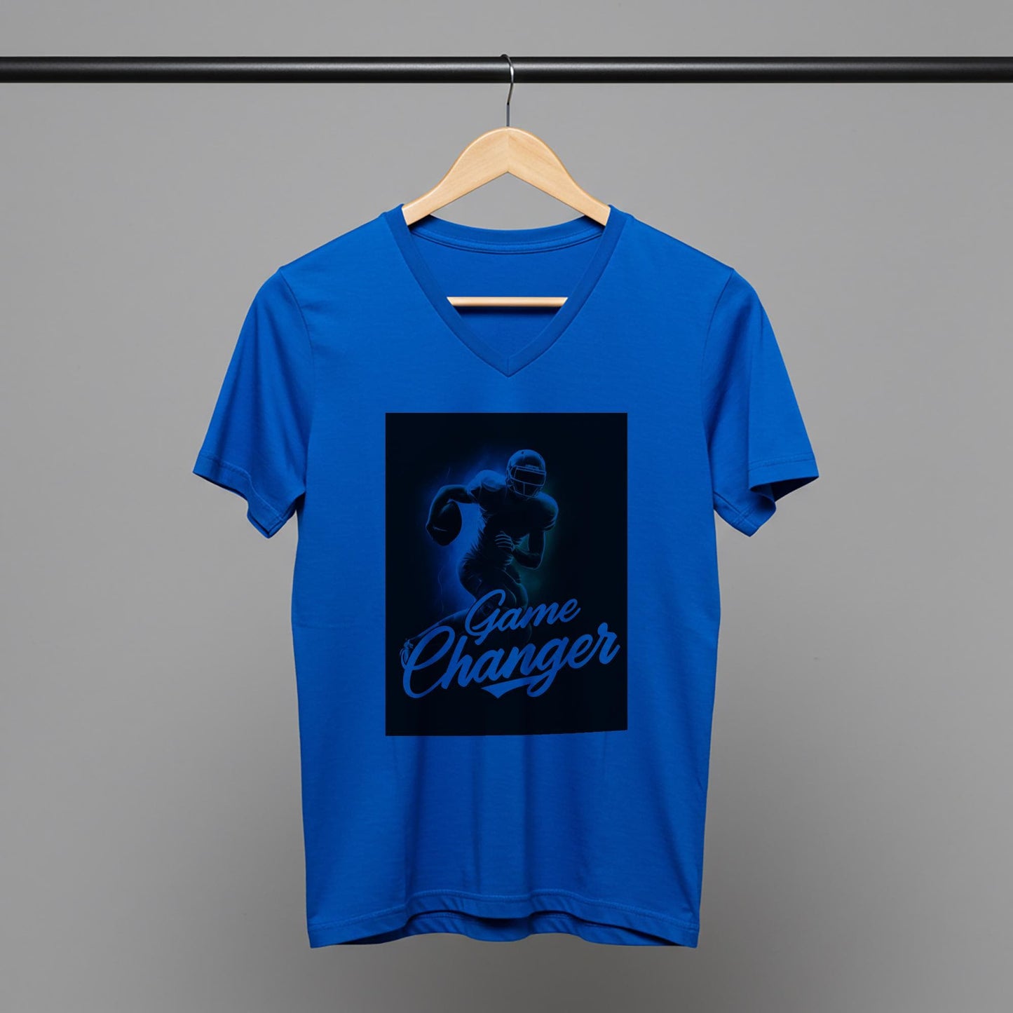Game Changer American Football V-Neck Tee | Dynamic Player Graphic Shirt | Sports Fan Apparel | Athletic Motivation Gift for Him or Her