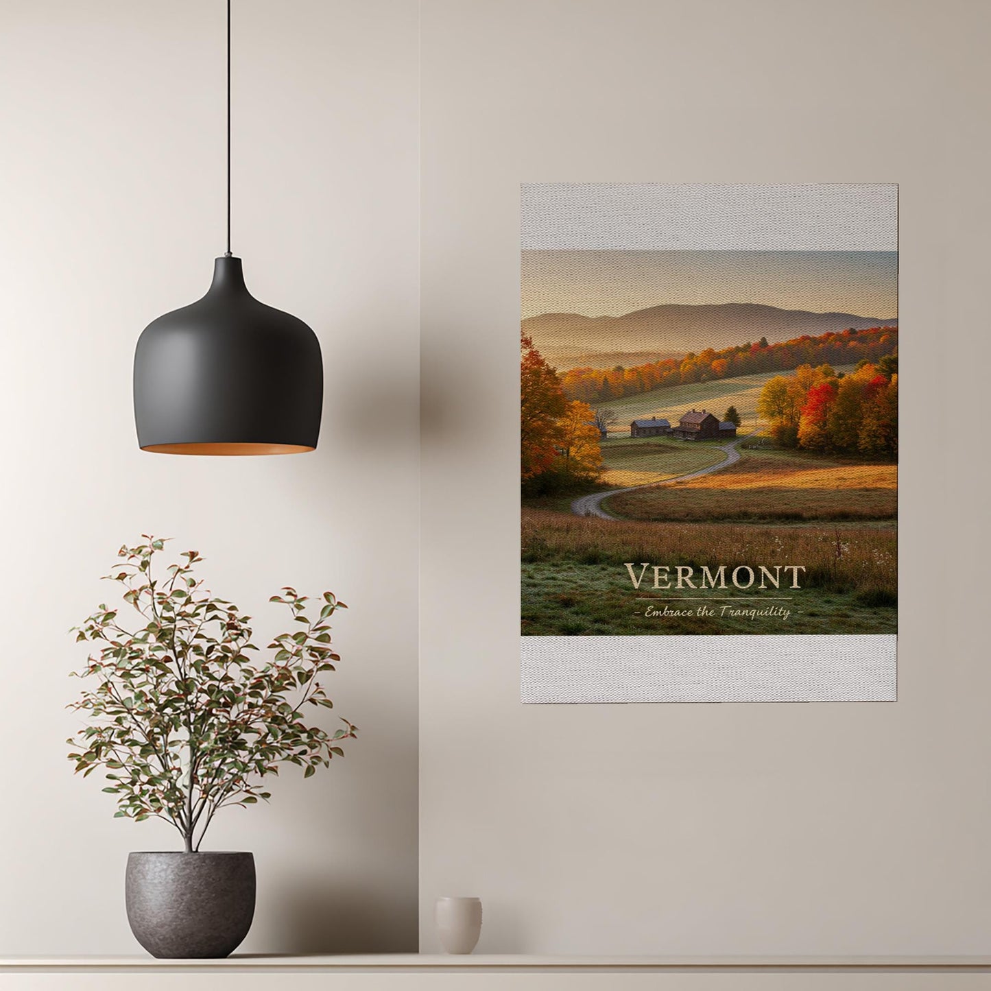 Tranquil Vermont Autumn Landscape Canvas Print | Golden Hour Fall Foliage Wall Art | Rustic Farmhouse Decor | Peaceful New England Scene