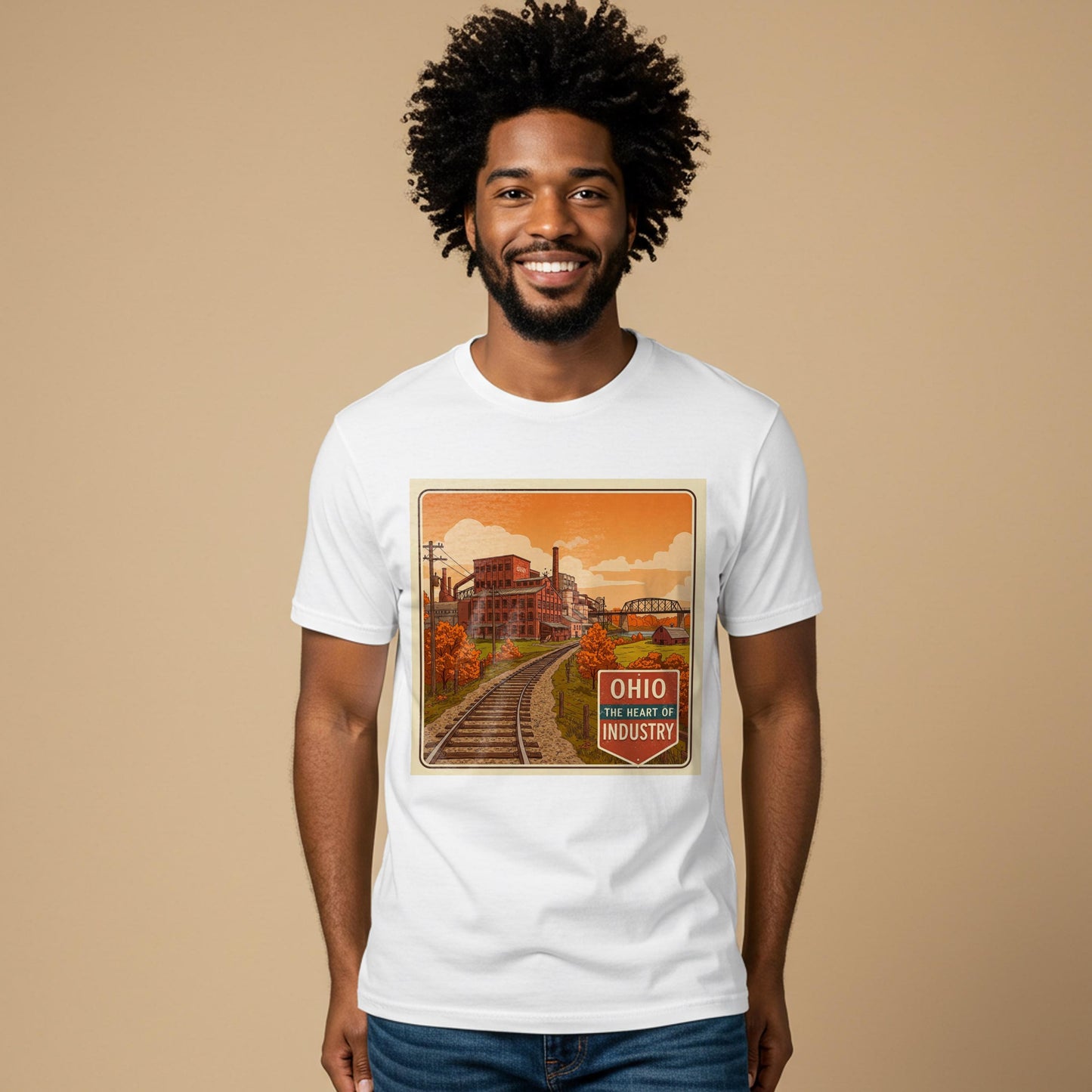 Ohio Heart of Industry Vintage Garment-Dyed T-Shirt | Retro Industrial Heritage Tee | Nostalgic State Pride Gift for Ohio Natives & Fans