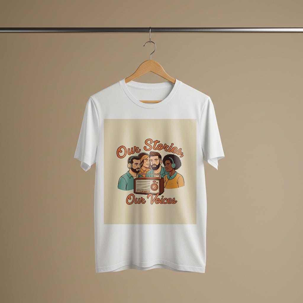 Our Stories Our Voices Unisex Garment-Dyed T-shirt | Podcast Radio Enthusiast Gift | Retro Vintage Graphic Tee | Community Diversity