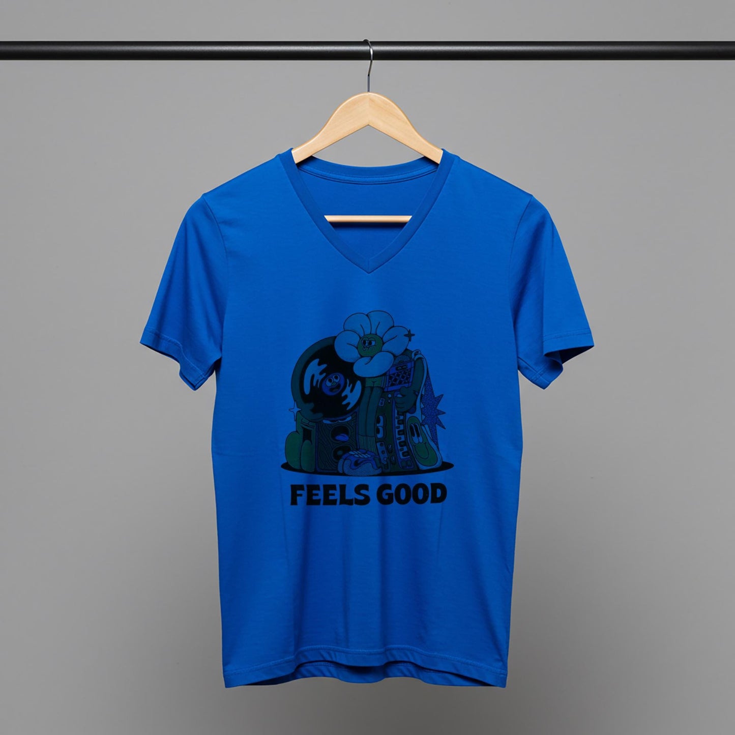 Groovy Vibe Unisex V-Neck Tee | Retro Psychedelic Cartoon Shirt | Feels Good Music Lover Apparel | Trending Design | Modern Home Decor