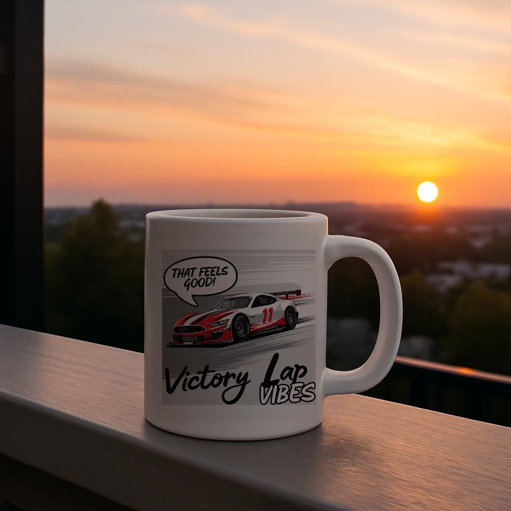 Racing Car Mug | Motorsports Coffee Cup | Victory Lap Vibes Mug | Car Enthusiast Gift | Men's Racing Fan Present | Dynamic Speed Design