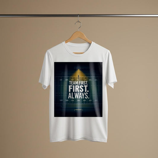 Team First Football T-Shirt | Motivational Sports Tee | Garment-Dyed Unisex Apparel | American Football Field Design | Leadership Gift