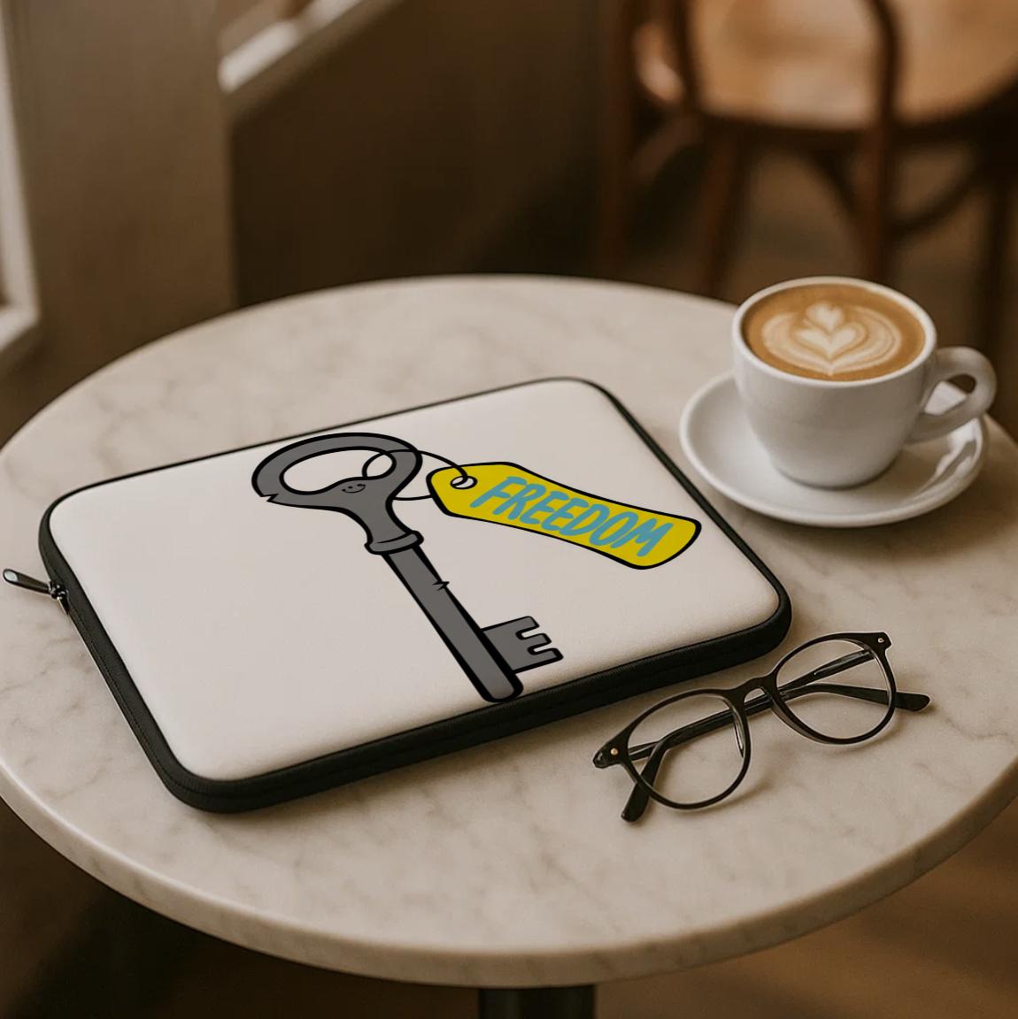 Freedom Key Laptop Sleeve | Motivational Tech Accessory | Inspirational Laptop Cover | Unlocking Potential Design | Student Gift Idea