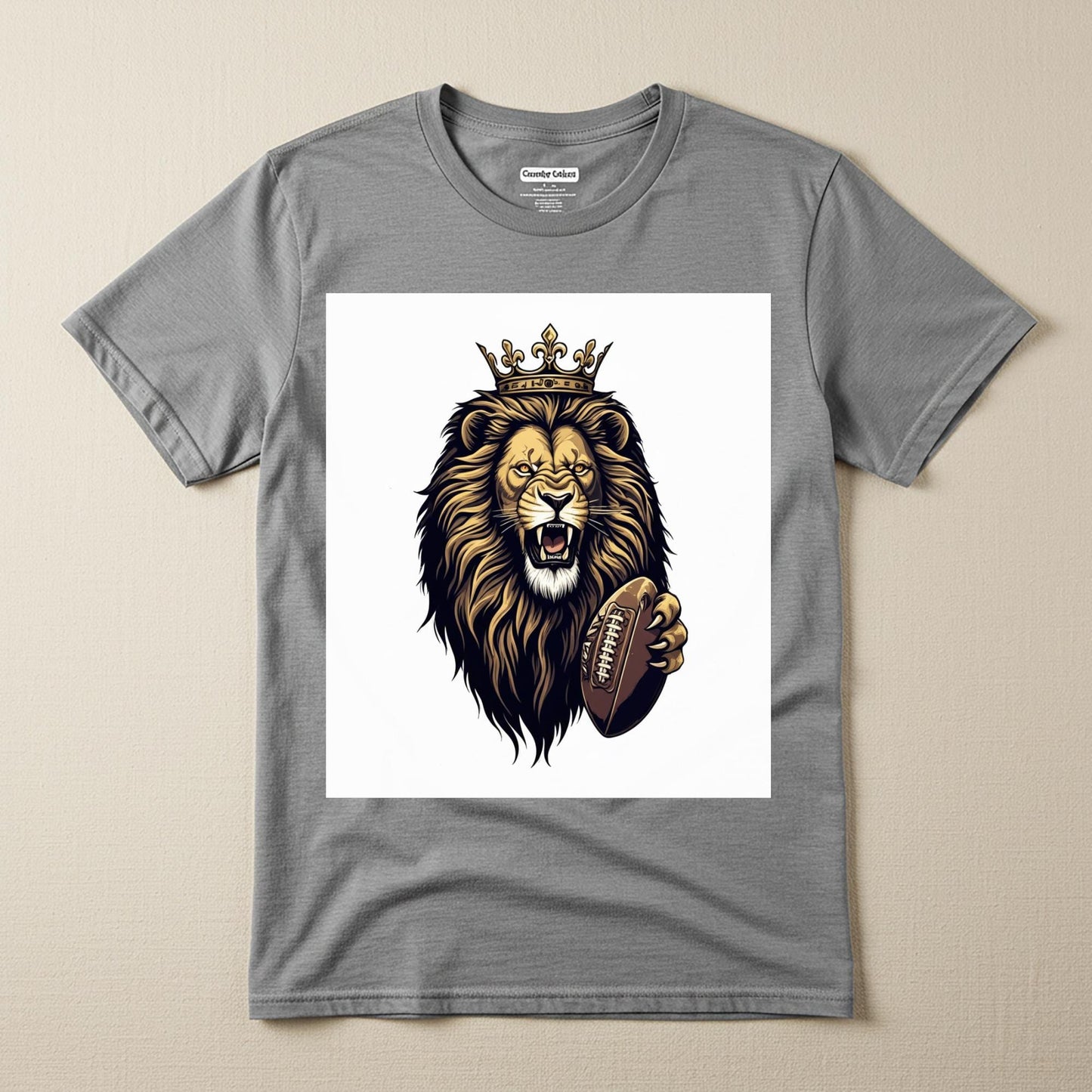 Royal Roar Lion Football T-Shirt | Crowned King Lion Tee | Fierce Sports Fan Apparel | Game Day Gift for Men & Unisex Wear | Bold Design