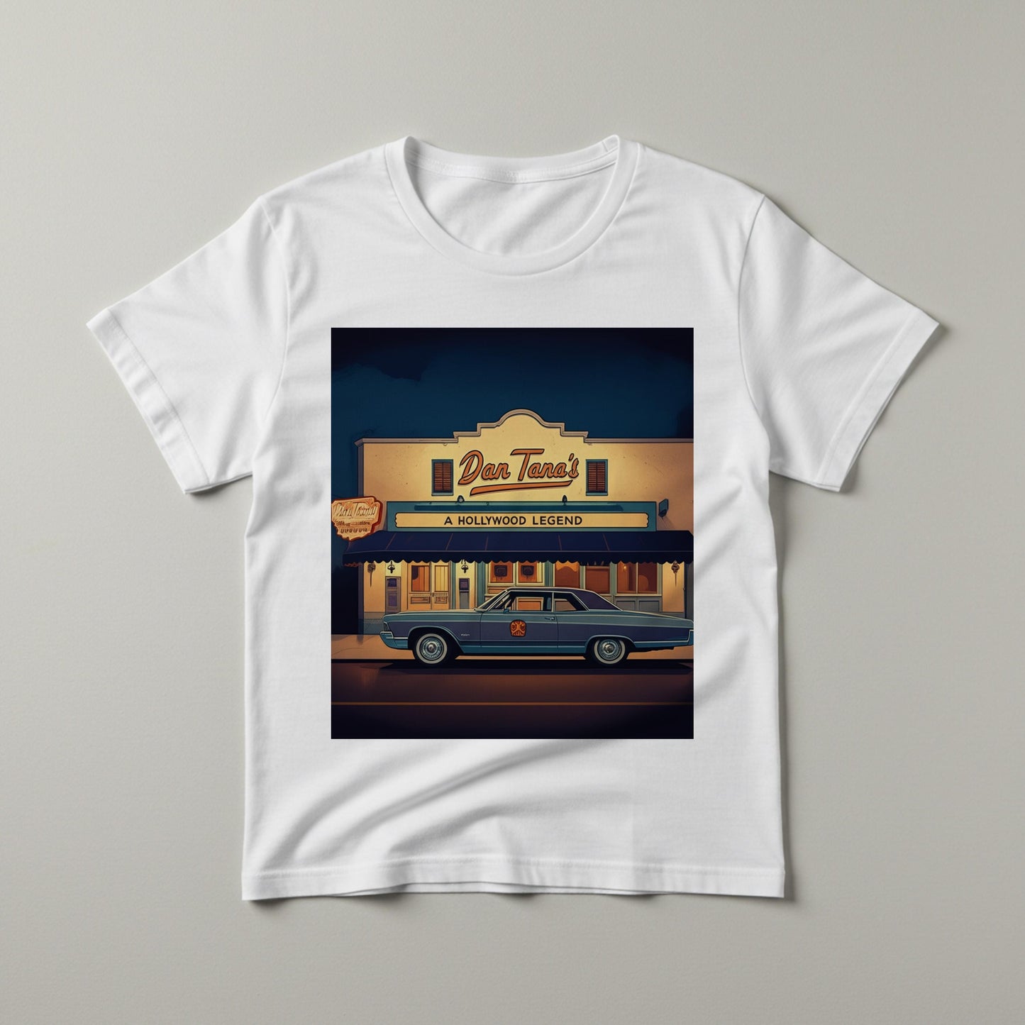 Unisex Garment-Dyed T-shirt, Hollywood Dream Vintage Classic Car Tee, Dan Tana's Restaurant Iconic LA Landmark Apparel, Retro Cool