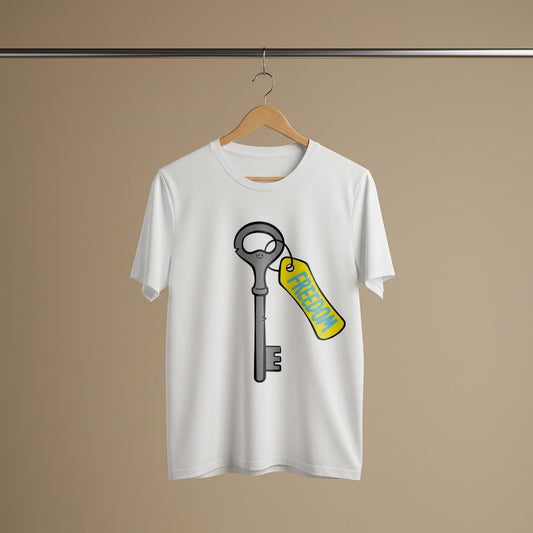 Freedom Key T-Shirt Unisex Garment-Dyed Tee Symbolic Liberation Independence Motivational Uplifting Positive Message Graphic Apparel Gift