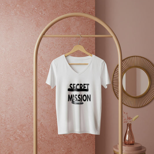 Secret Mission Space Shuttle V-Neck Tee | Unisex Graphic T-Shirt | Sci-Fi Adventure Apparel | Astronaut Gift for Space Lovers & Fans