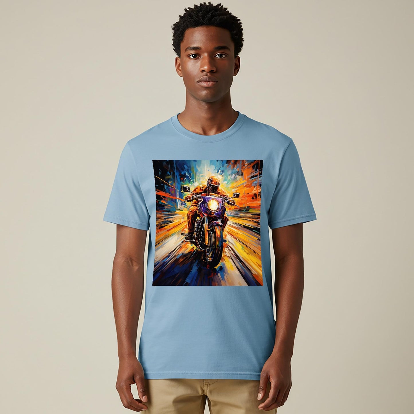 Vibrant Abstract Motorcycle Art Tee | Dynamic Biker Shirt | Freedom Rider Apparel | Unisex Garment-Dyed T-shirt | Unique Gift for Riders