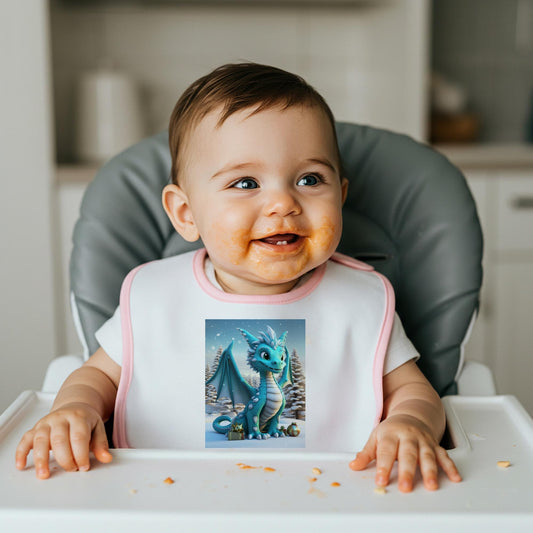 Adorable Winter Dragon Baby Bib | Cute Turquoise Fantasy Infant Bib | Snowy Wonderland Newborn Gift | Christmas Holiday Baby Shower Present