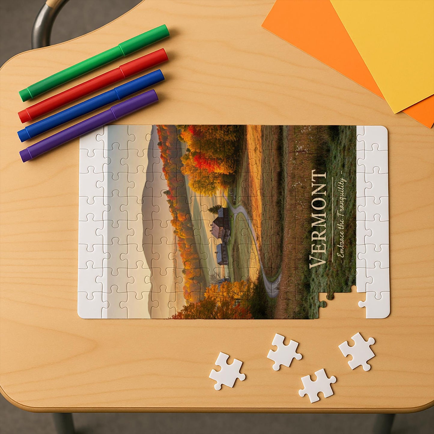 Vermont Autumn Landscape Jigsaw Puzzle | Scenic Fall Foliage Art Print | Tranquil Nature Scene Gift for Puzzle Lovers & Home Decor