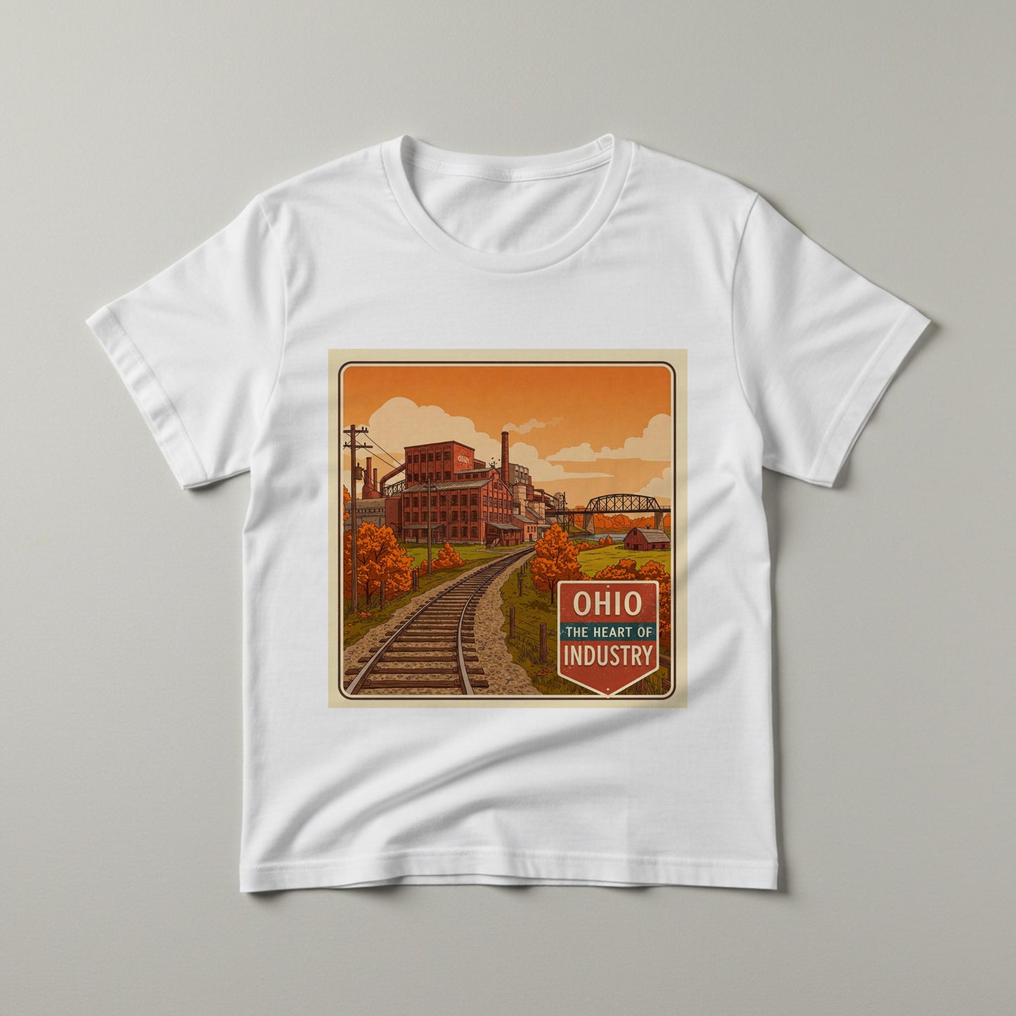 Ohio Heart of Industry Vintage Garment-Dyed T-Shirt | Retro Industrial Heritage Tee | Nostalgic State Pride Gift for Ohio Natives & Fans
