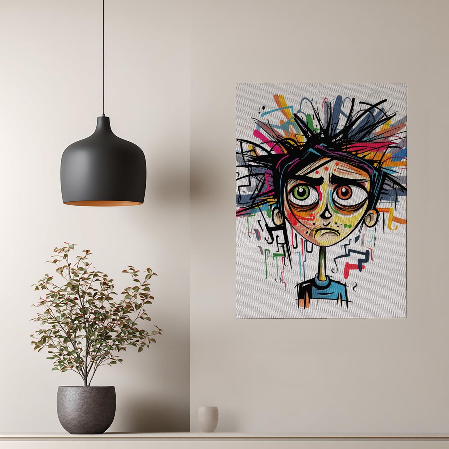 Emotional Whirlwind Canvas Print | Overwhelmed Character Art | Pop Surrealism Wall Decor | Mental Health Awareness Gift | Unique Dorm Art