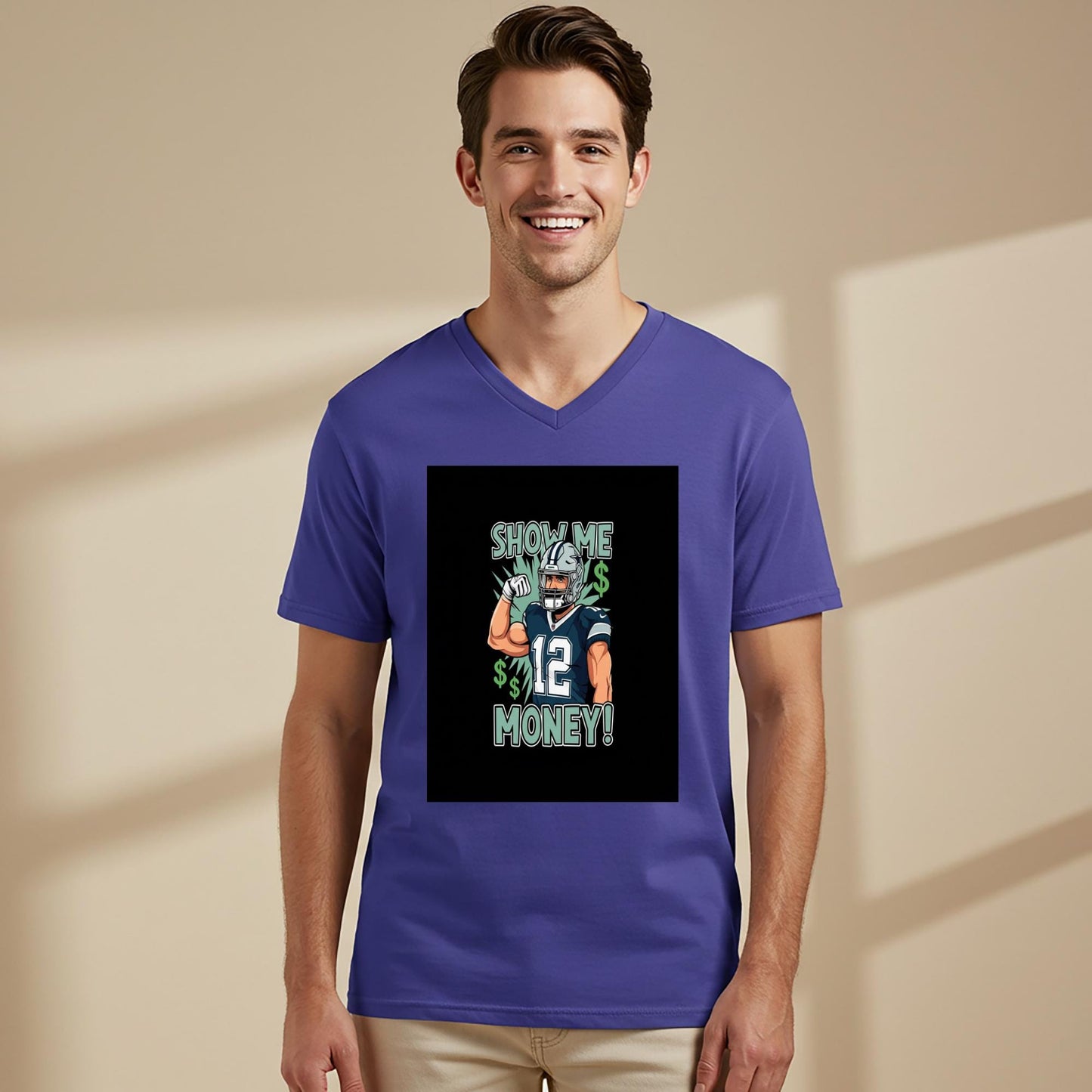 Unisex V-Neck Tee, Football Player Shirt, Show Me Money T-Shirt, Sports Humor Tee, Game Day Outfit, Football Fan Gift, Confident Attitude