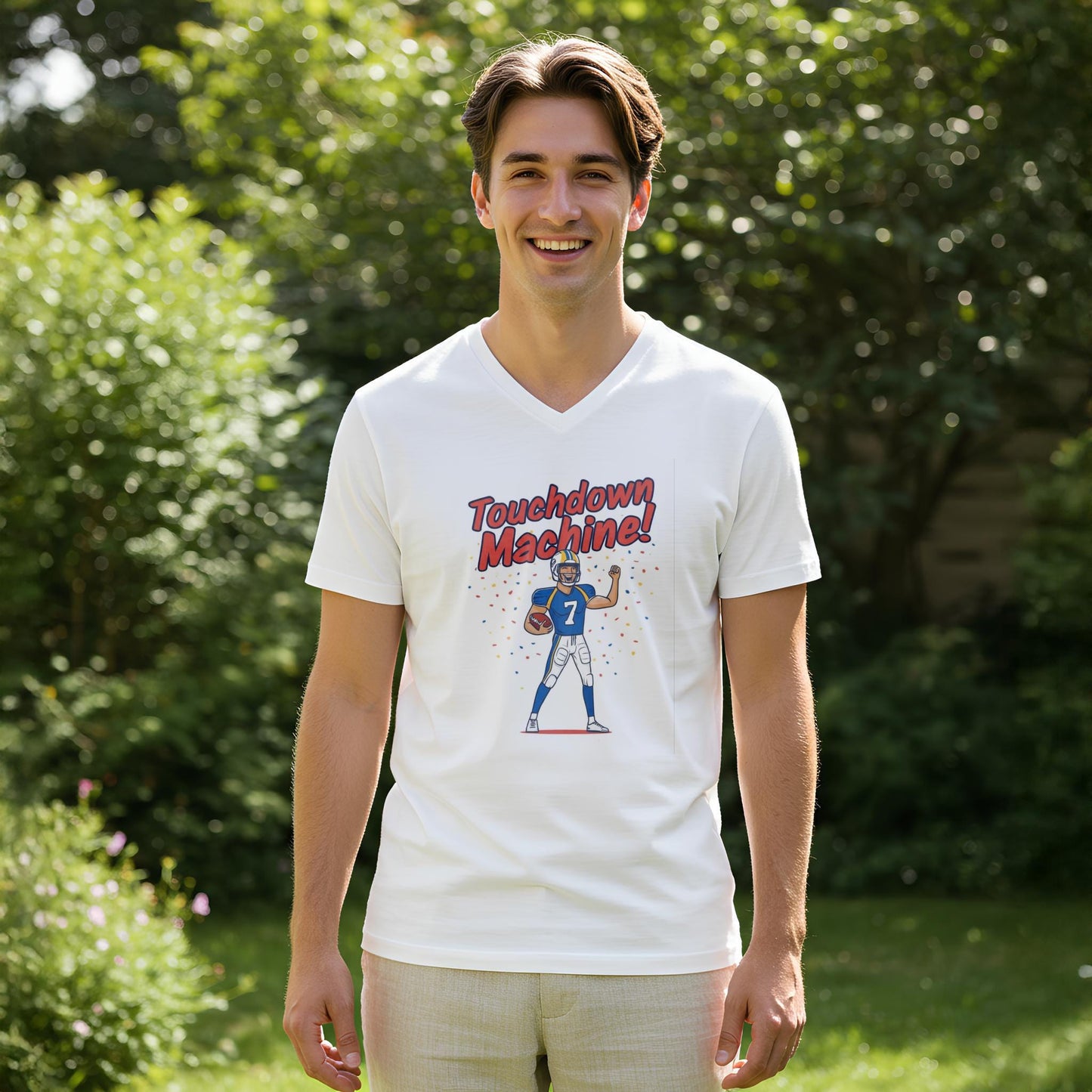 Touchdown Machine Football V-Neck Tee | Game Day Fan Apparel | Sports Victory Shirt | Unisex Athletic Top | Perfect Gift for Football Lovers