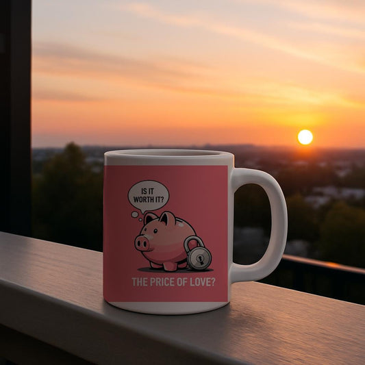 Is It Worth It? The Price of Love Piggy Bank Mug | Funny Sarcastic Relationship Humor Coffee Cup | Unique Valentine's Day Gift Idea