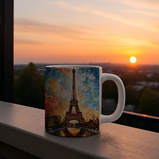 Vibrant Eiffel Tower Impasto Art Mug | Parisian Cityscape Coffee Cup | Autumn Sunset Reflection | Unique Travel Gift for Art Lovers