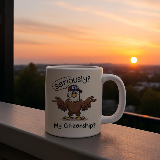 Bald Eagle Political Humor Mug | Sarcastic American Citizenship Joke Coffee Cup | Witty USA Hat Eagle Design | Ironic Patriotism Gift Idea