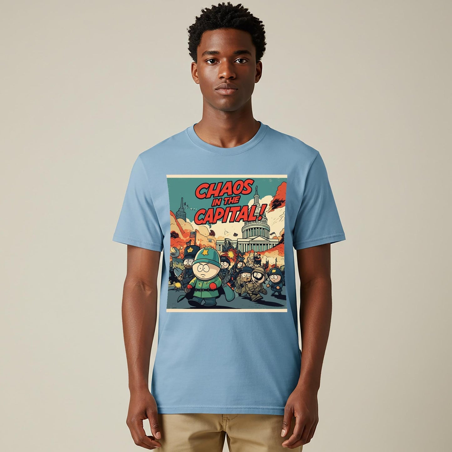 Capital Mayhem South Park Style T-Shirt | Chaos in the Capital Political Satire Tee | Unisex Garment-Dyed Adult Humor Apparel Gift