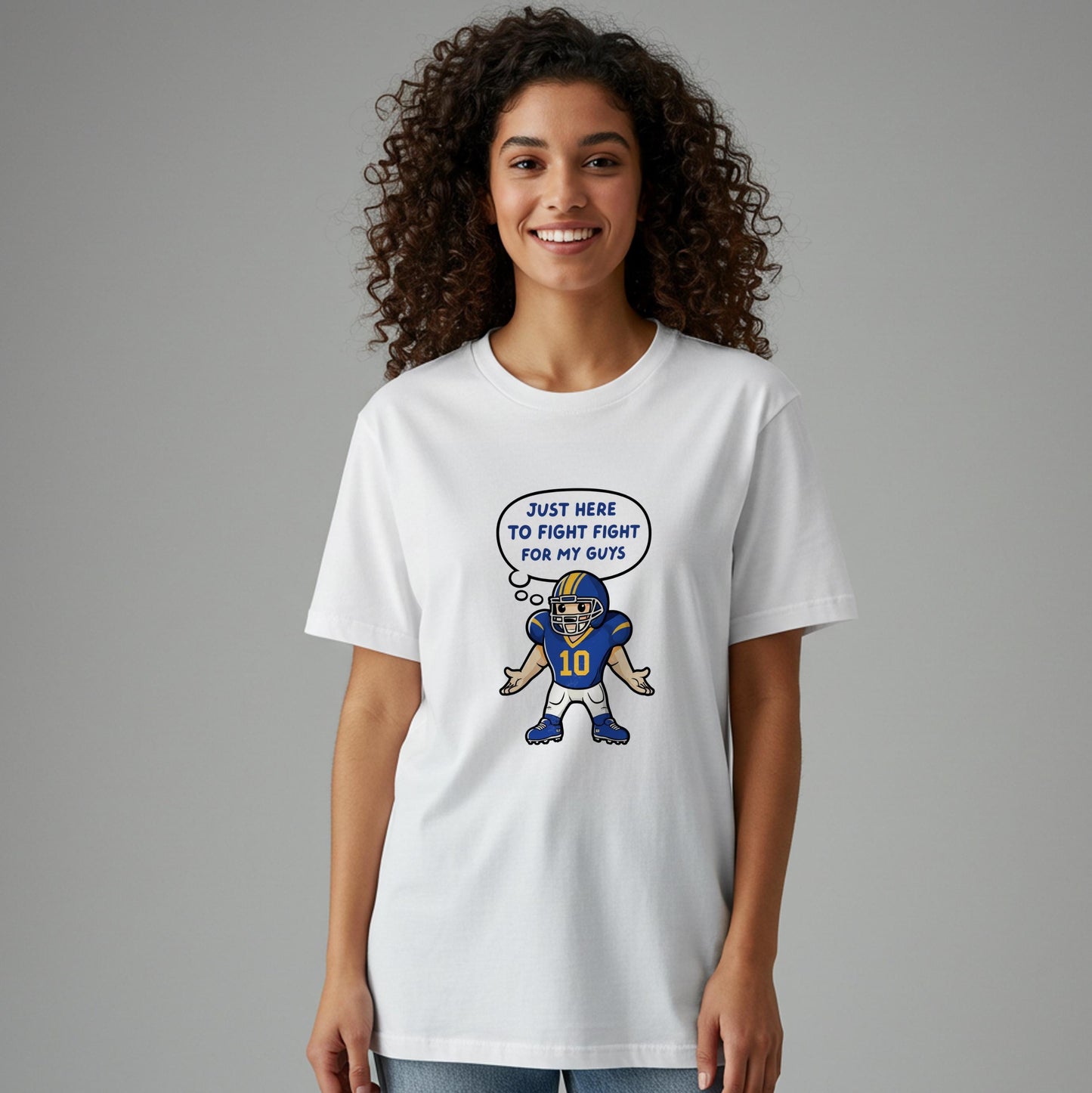 Unisex Garment-Dyed Football T-shirt with Funny Player Cartoon | Team Spirit Game Day Apparel | Loyalty Quote Tee for Sports Fans & Gifts