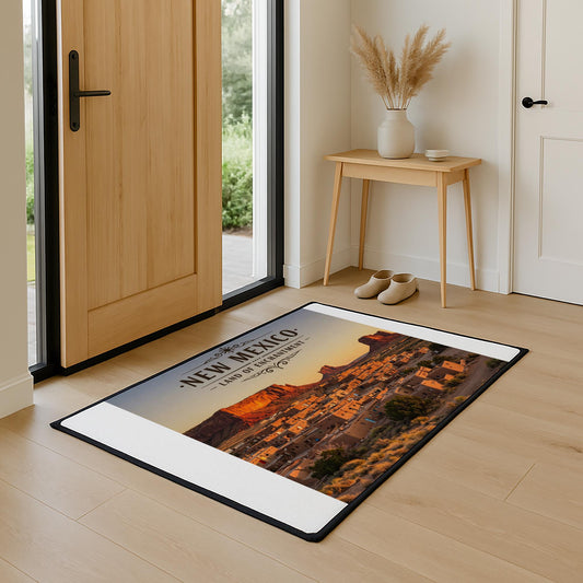 New Mexico Land of Enchantment Floor Mat | Southwestern Desert Landscape Adobe Village Entryway Rug | Heavy Duty Non-Slip Welcome Mat