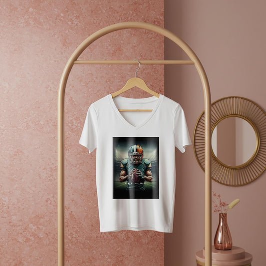 American Football Player V-Neck Tee | Game Day Apparel for Fans | Plays Both Ways Athletic Graphic Shirt | Determined Athlete Gift