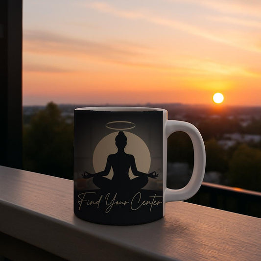 Find Your Center Meditation Mug | Mindfulness Coffee Cup | Inner Peace Wellness Gift | Serene Yoga Lover Drinkware | Calming Daily Reminder