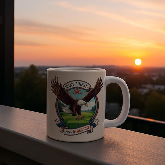 2025 Ryder Cup Patriotic Golf Mug | USA's Finest Eagle Spirit Ceramic Coffee Cup | American Pride Golfer Gift Idea | Sports Fan Drinkware